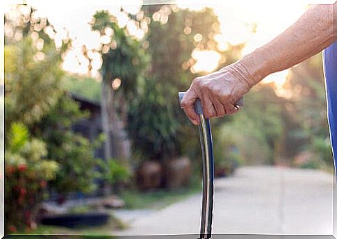 Elderly person with a cane