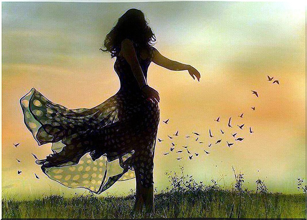 Free woman with birds