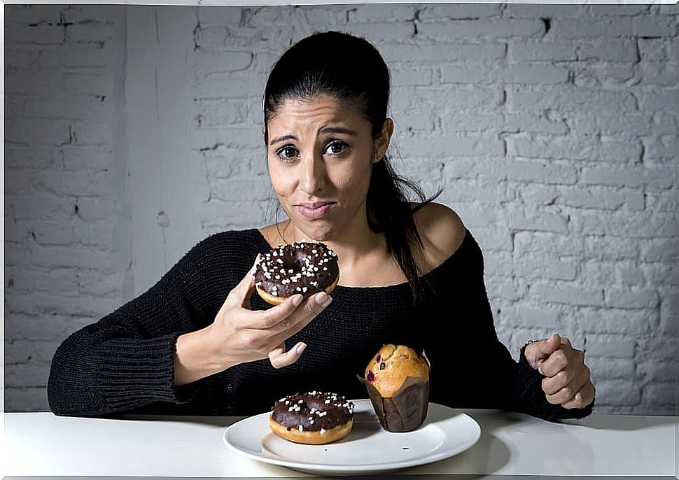 Woman feels guilt for eating donuts