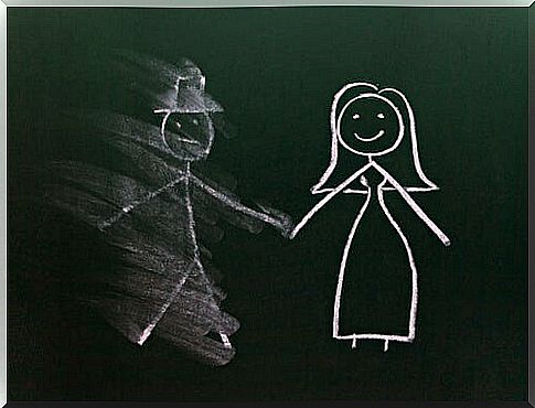 Drawing of a couple with blurred man