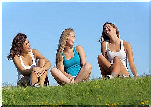 Girlfriends talking sitting