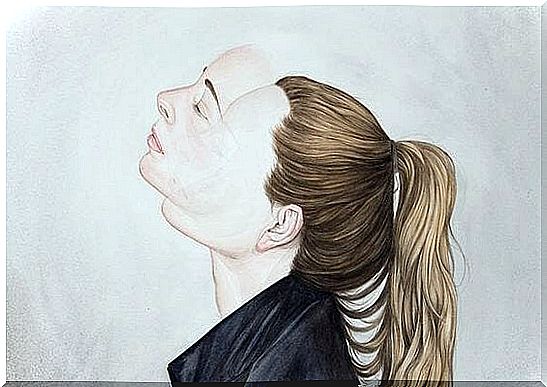 Girl with ponytail and double face