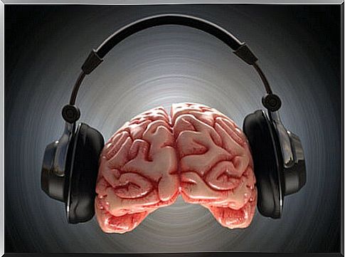 Brain with music headphones