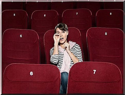 Crying woman at the cinema