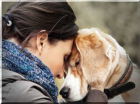 Woman face to face with her dog